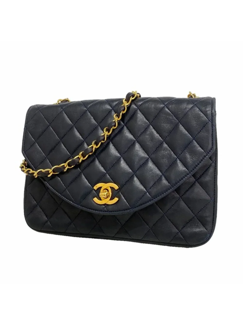 Chanel Shoulder Bag Quilted Lambskin Black Gold